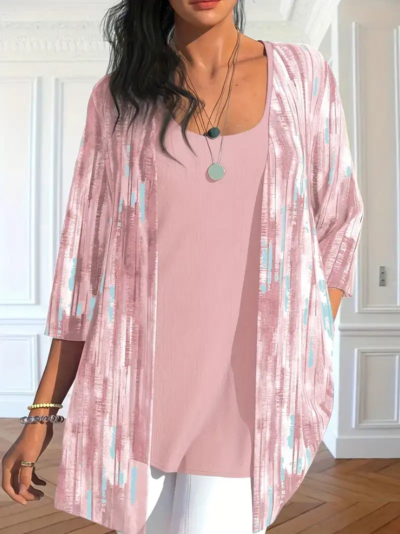 Plus Size Casual Kimono, Women's Plus Tie Dye Half Sleeve