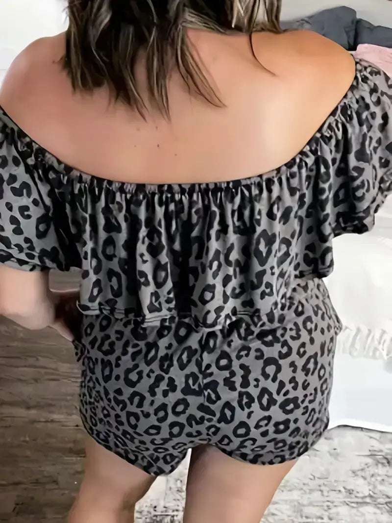 Plus Size Sexy Romper, Women's Plus Leopard Print Romper