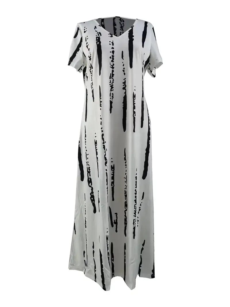 Plus Size Casual Dress, Women's Plus Graffiti Strip Print