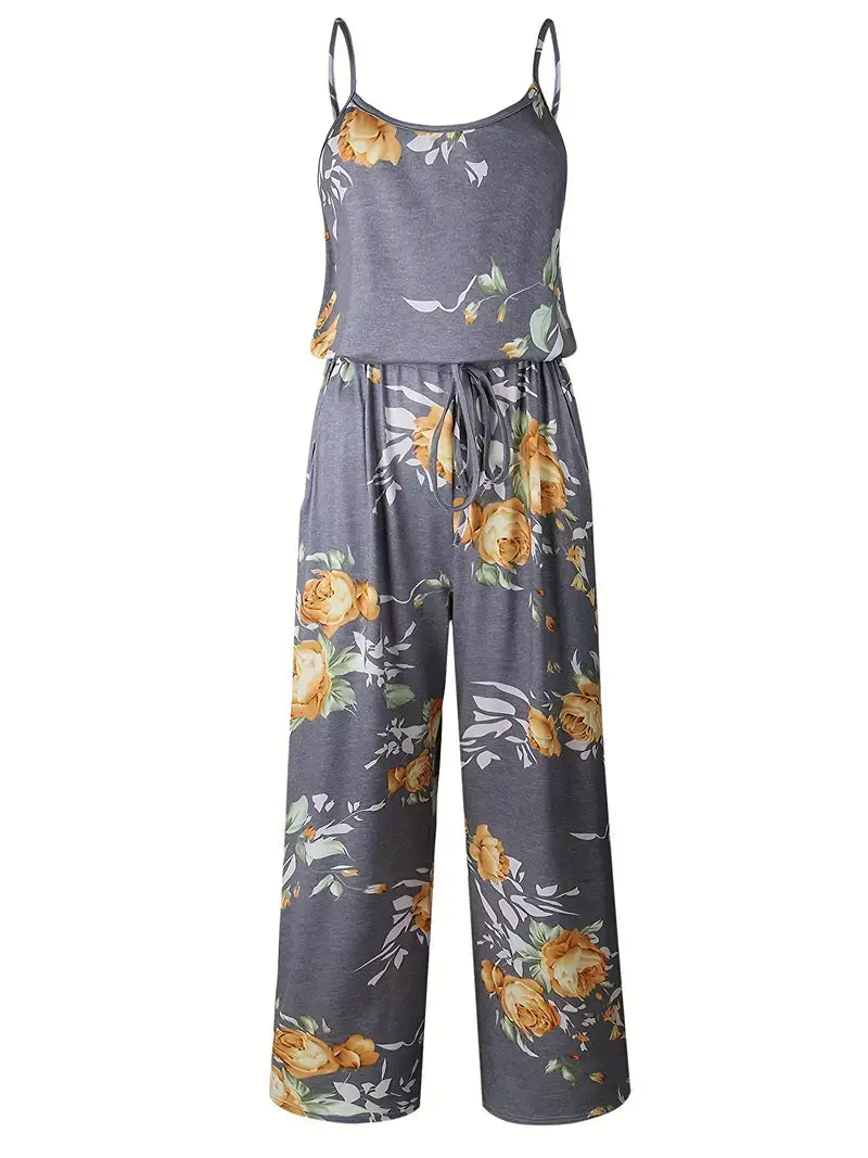 Plus Size Casual Cami Jumpsuit, Women's Plus Floral Print