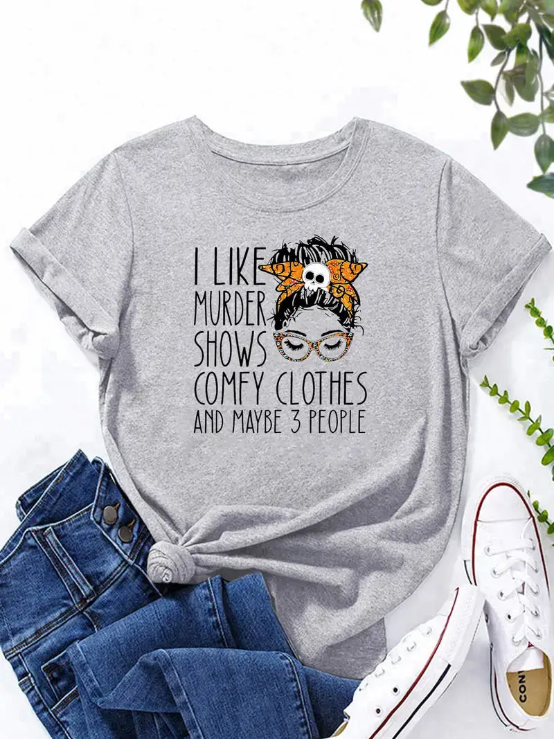 Plus Size Casual T-shirt, Women's Plus Cartoon Figure Print