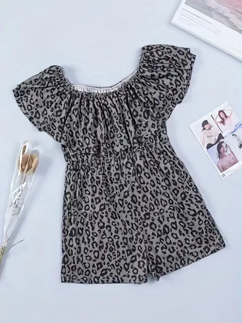 Plus Size Sexy Romper, Women's Plus Leopard Print Romper