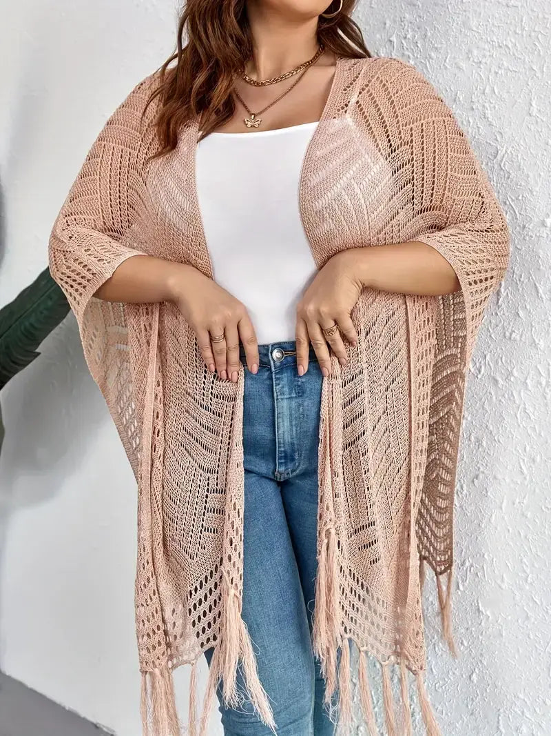 Plus Size Casual Sweater, Women's Plus Plain Cover Up