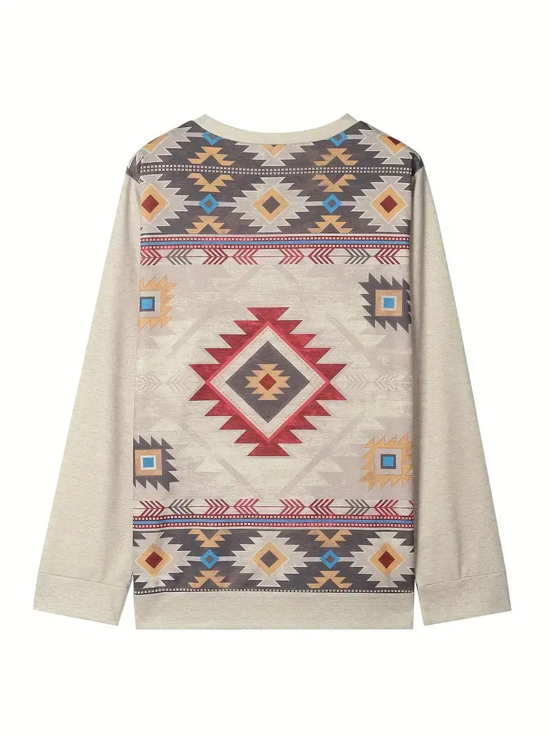 Women's Plus Size Boho Geometric Print Sweatshirt