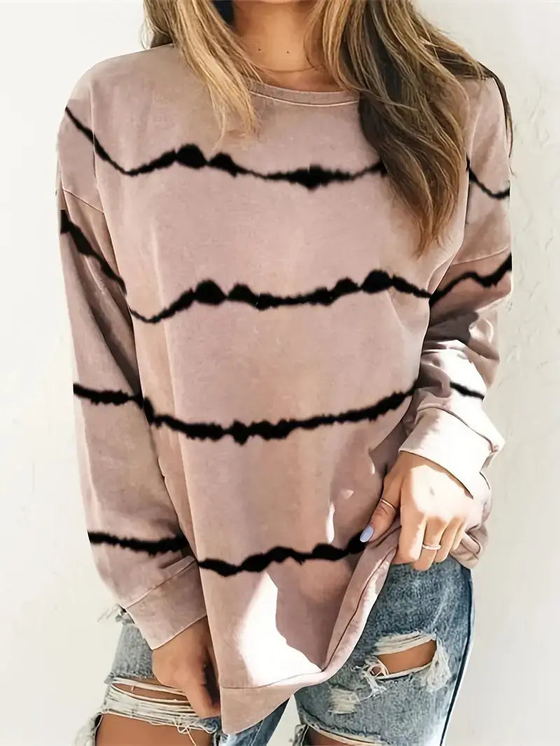 Plus Size Tie Dye Strip Print Long Sleeve Sweatshirt