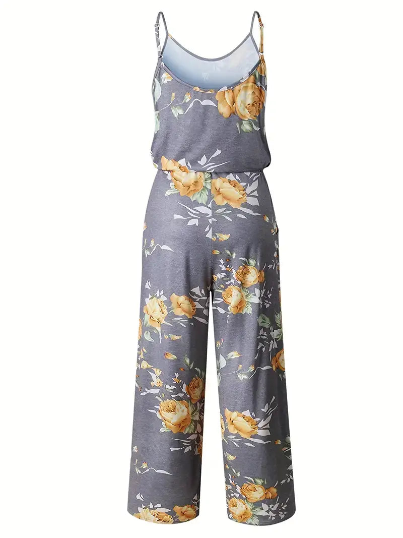 Plus Size Casual Cami Jumpsuit, Women's Plus Floral Print