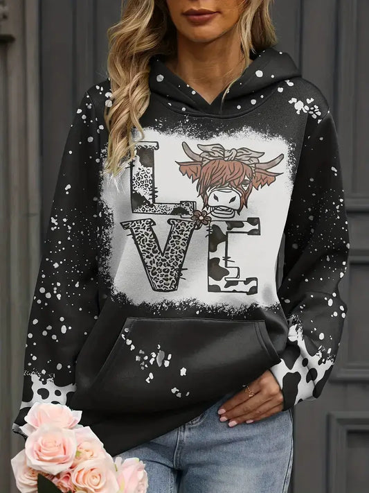 Plus Size Western Sweatshirt, Women's Plus Leopard Letter