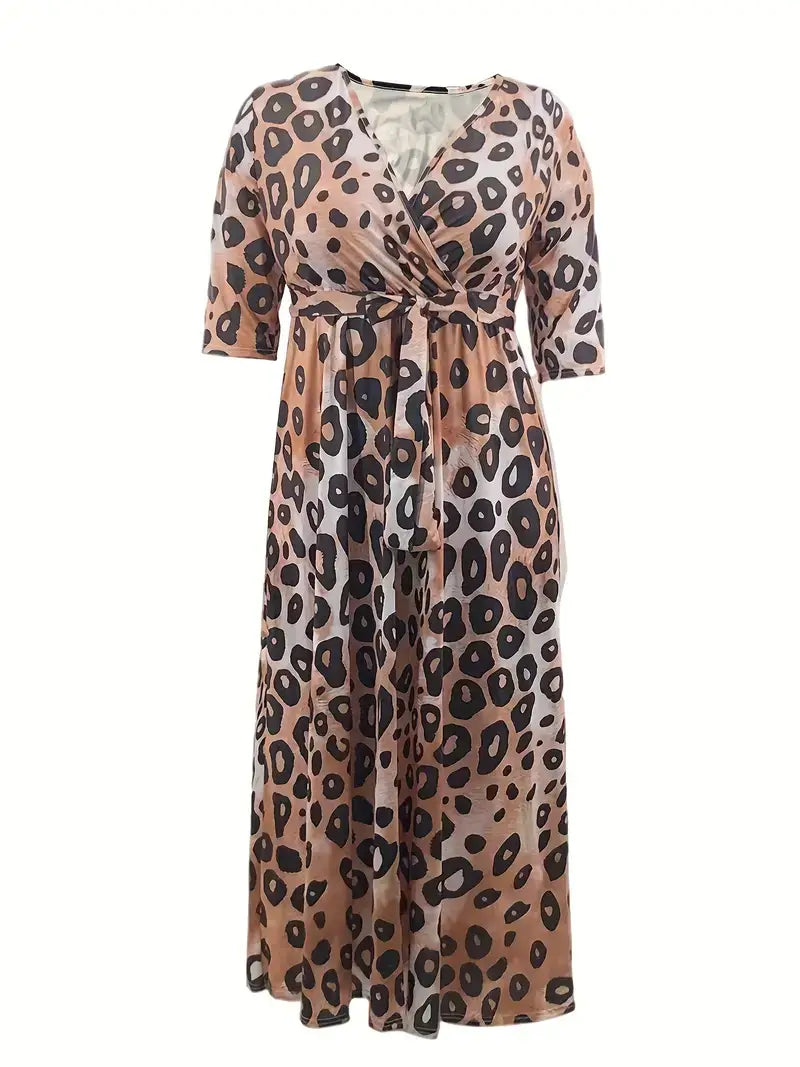 Plus Size Casual Dress, Women's Plus Leopard Print