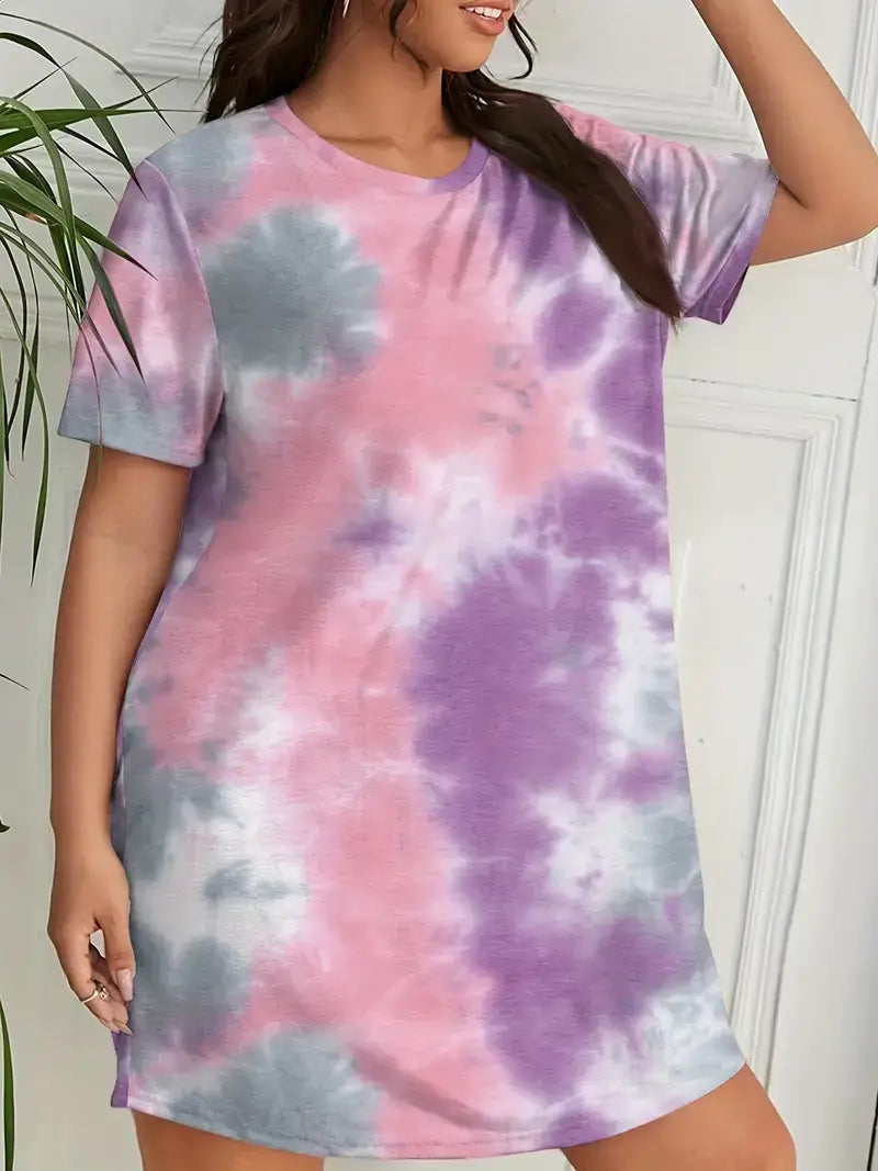 Plus Size Casual Nightdress, Women's Plus Tie Dye