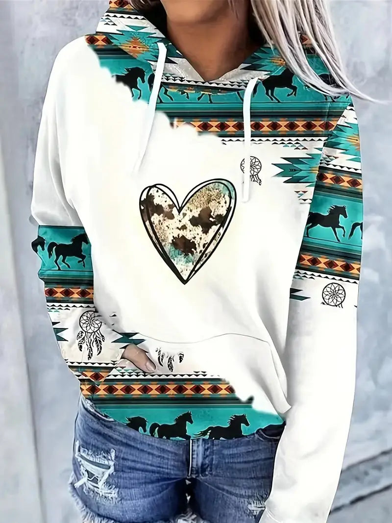 Plus Size Boho Sweatshirt, Women's Plus Geometric Print