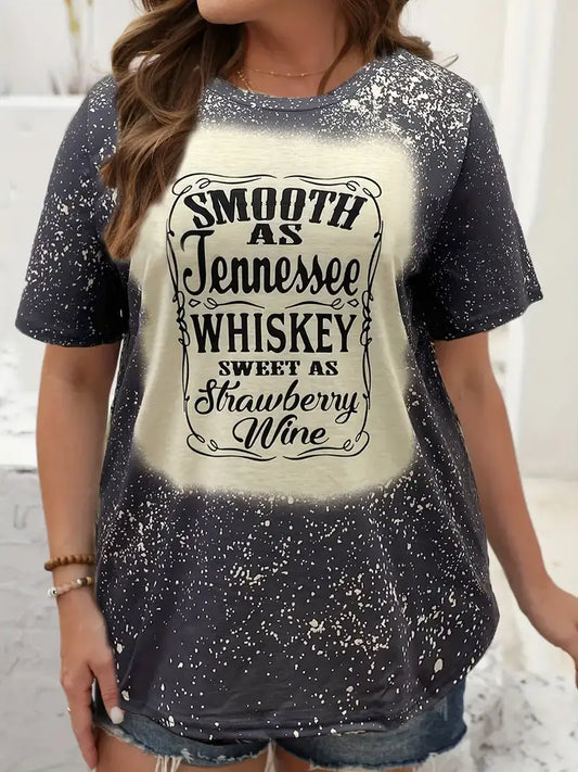 Plus Size Western T-shirt, Women's Plus Letter Print Top