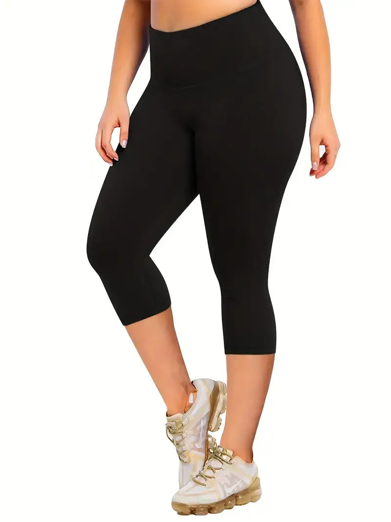 Plus Size Sports Leggings, Women's Plus Solid Pipping