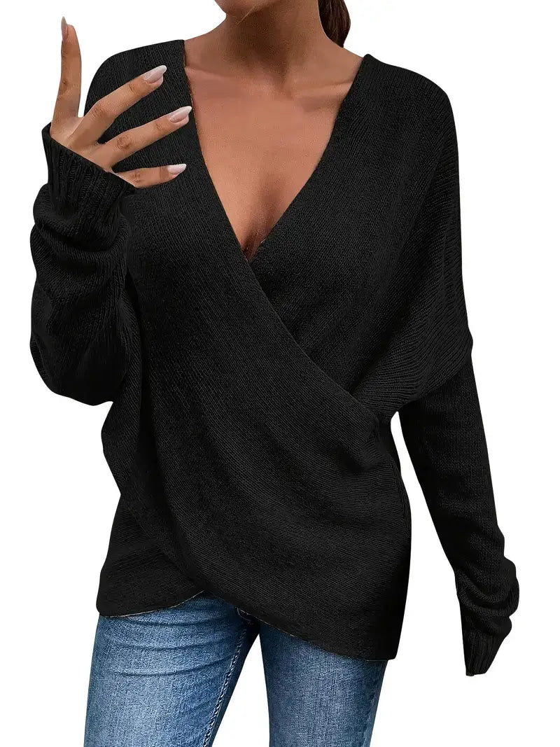 Plus Size Twist Front Deep V Neck Irregular Hem Knit Tops