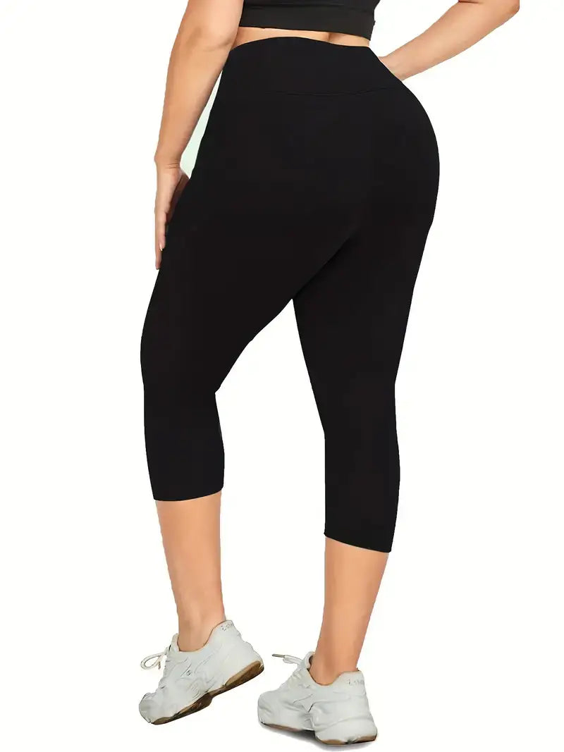 Plus Size Sports Leggings, Women's Plus Solid Pipping