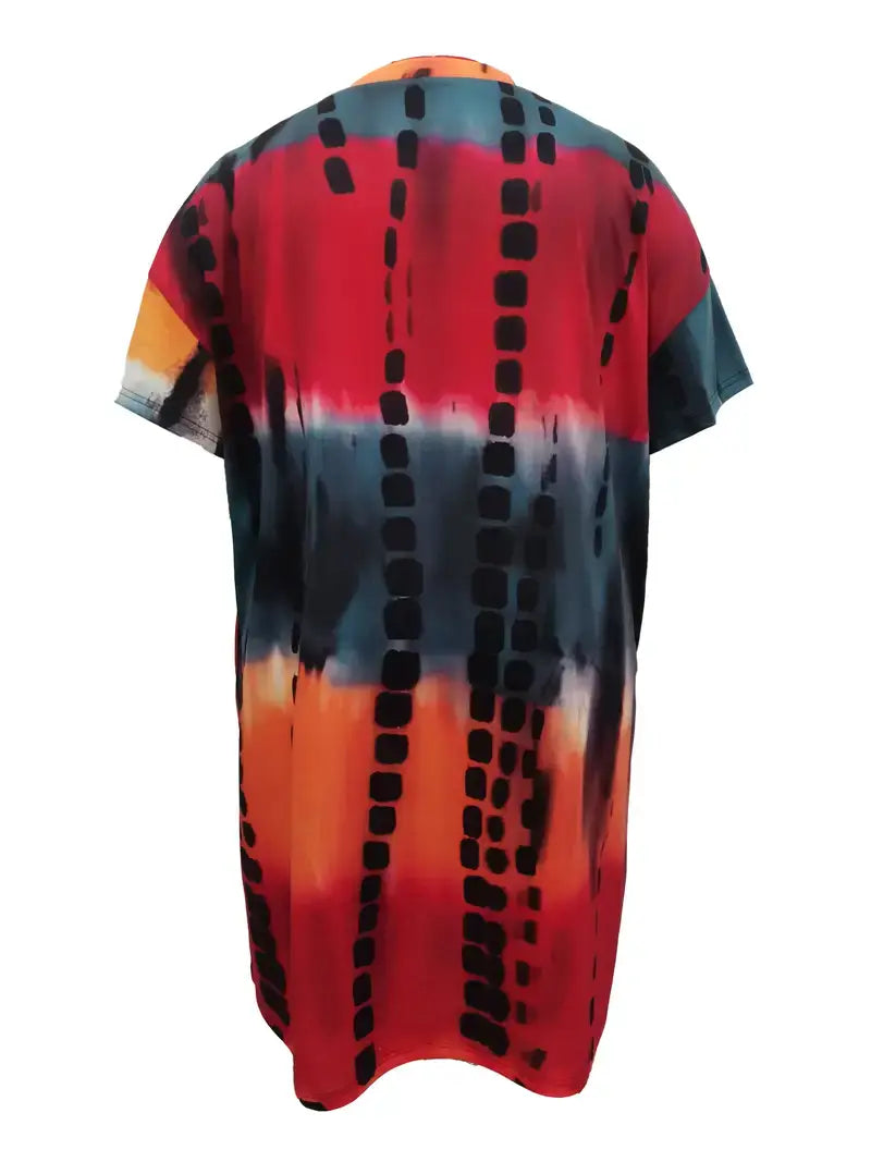 Plus Size Casual Dress, Women's Plus Tie Dye Ruched Dress