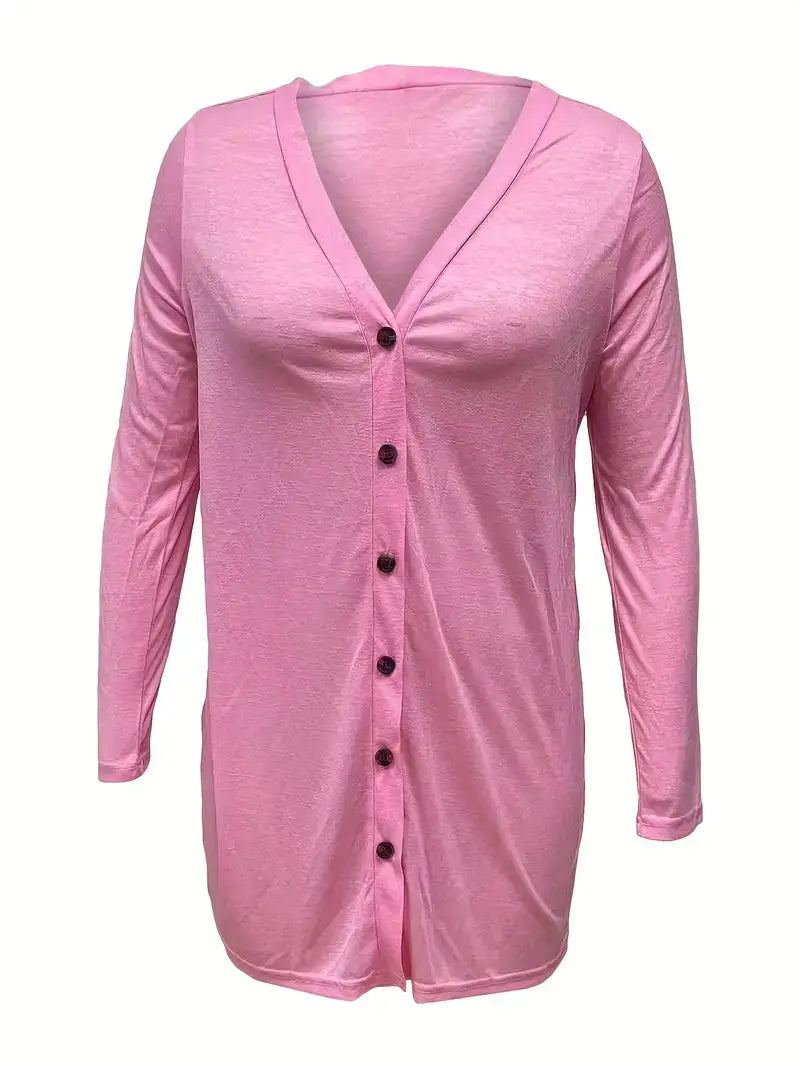 Plus Size Casual Cardigan, Women's Plus Solid Round Neck